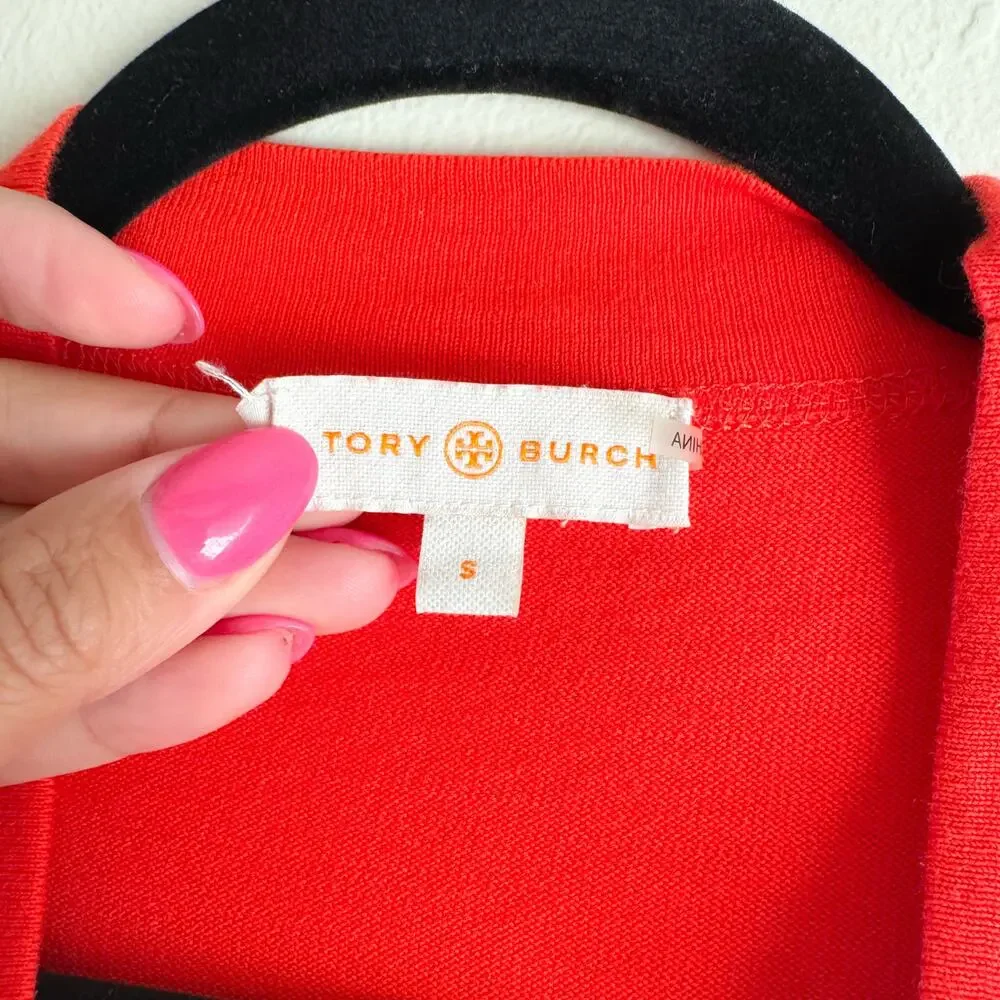 Tory Burch Red Button Front V Neck Cardigan Sweater - Small